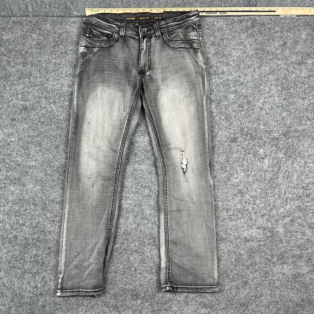 Helix Jeans Mens Size 32x30 Gray Slim Straight Distressed Stretch Denim Casual